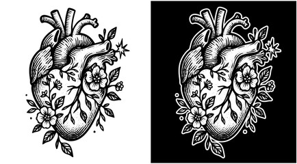 Obraz premium Anatomical Heart Floral Tattoo