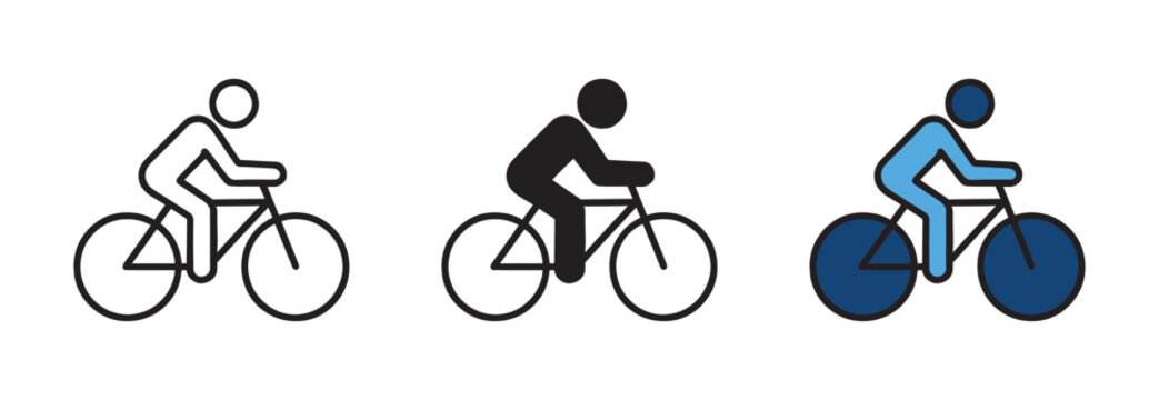 Man on Bicycle icon set flat vector design.  Bicycle with man icon set. Person riding a bike , vector illustration.