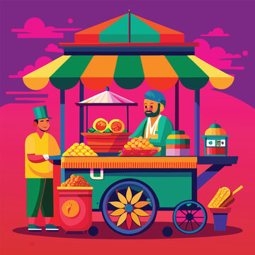 Street food stall vector with fuchka and jhalmuri.eps