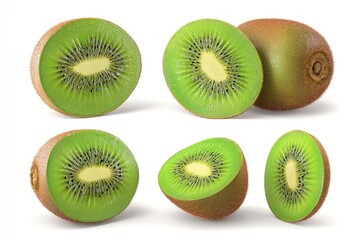 Fototapeta premium Set of Kiwi fruit, whole and sliced kiwi isolated on white background