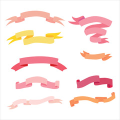 Set of Colored Ribbons for Decor. Bow, Award. Strip of Fabric. Silk. Stamp. Place for Inscription. Vector Illustration on White Background.