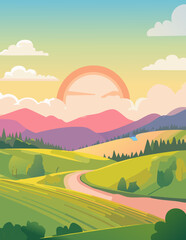 Fototapeta premium Landscape abstraction sun colorful