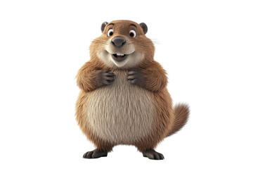 Beaver slapping tail 3d render cartoon character on white background