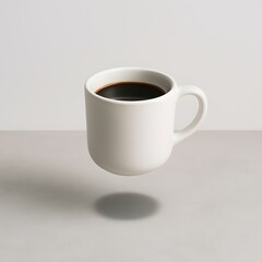 Minimalist Floating White Coffee Mug with Black Coffee