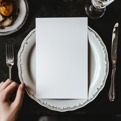 Hand Holding Blank Menu in Luxury Restaurant: Customizable Mockup.Placeholder Menu.