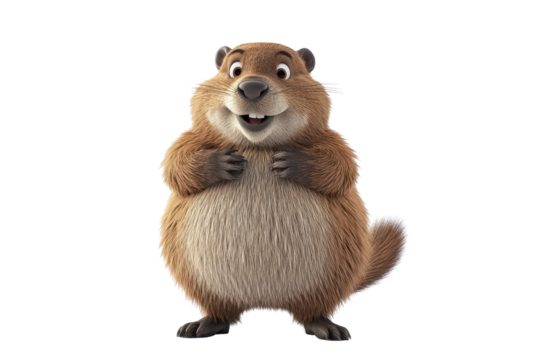 Beaver slapping tail 3d render cartoon character on white background - Powered by Adobe