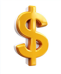 Obraz premium 3d cartoon icon golden dollar isolated on white, cut out white 