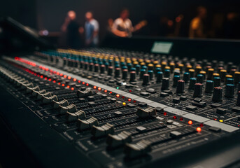 Fototapeta premium Sound mixing console close up