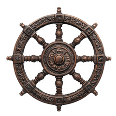 Obraz premium Vintage decorative ship's wheel with intricate carvings and a dark bronze finish cutout isolated on transparent bg, png