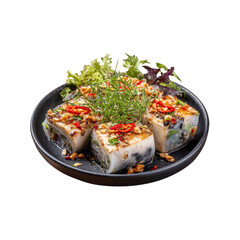 Delicious Vietnamese Banh Cuon with Tofu, Herbs, and Peanut Sauce