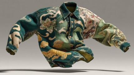 Unique Embroidered Bomber Jacket with Dragon and Floral Patterns