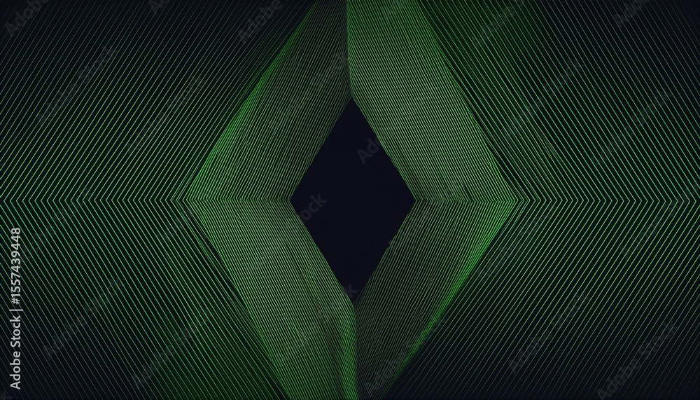 Poster abstract emerald green diamond shape with textured lines and dark center for modern digital backgrou