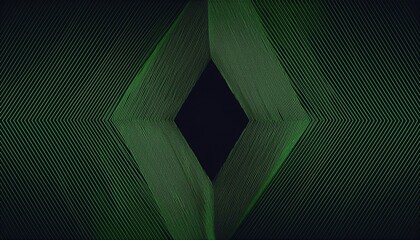abstract emerald green diamond shape with textured lines and dark center for modern digital background or sci fi interface design
