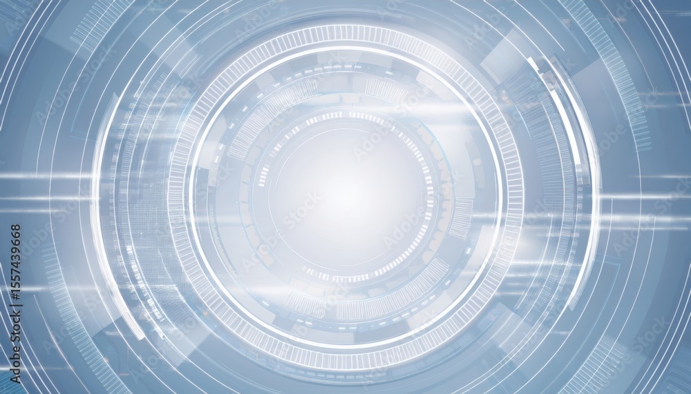 Poster futuristic digital hud interface with concentric circles and glowing blue technology elements for sc