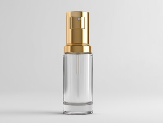 Minimalist cosmetic pump bottle with golden clean