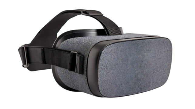 Close up of a virtual reality headset on a black isolated background on transparent background