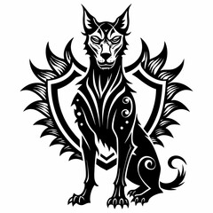 Intricate Tribal Canine Design with Bold Geometric Patterns and Symmetrical Details