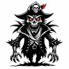 Obraz premium Eerie Pirate Skeleton with Red Eyes and Skull Hat Illustration for Fantasy Themes