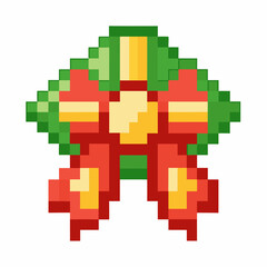 Retro Pixel Art Christmas Wreath with Bow   Festive Holiday Decoration