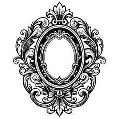 A black and white framed oval with a floral design