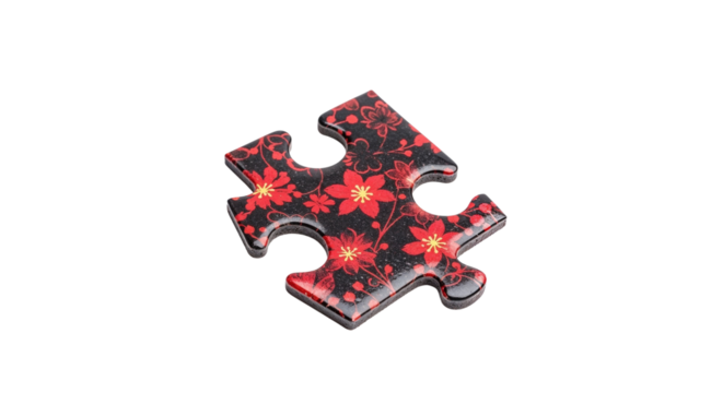 Red puzzle piece with floral design on white background   - Powered by Adobe