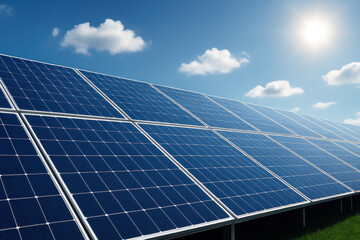 Clean Solar Panels with Blue Sky – Photovoltaic Energy Concept