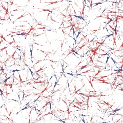 Multicolor random brush strokes on the white background. Thin paint splashes, different size. Dusky blue, faded red and cold turkey shades and colors. Seamless hand drawn pattern
