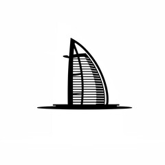 A luxury hotel with a unique façade and infinity pool on white background