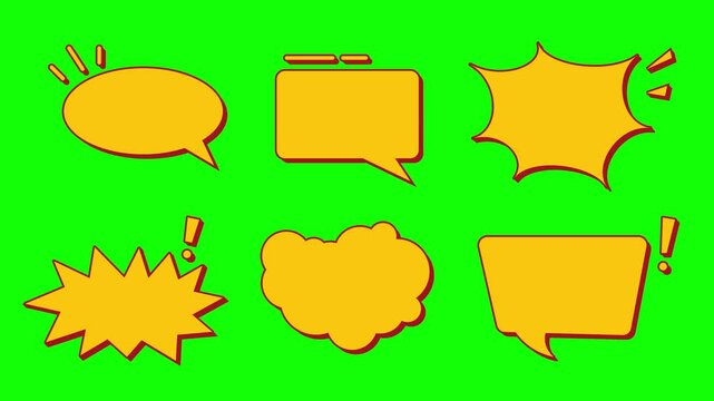 set of yellow bubble chat on green screen or chroma key, 4K animation.
