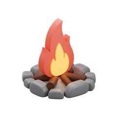 3D Campfire with Logs and Stones for Outdoor Camping, Survival, and Night Adventure Scene