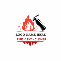 Fire Safety Logo with Extinguisher and Flame Icon