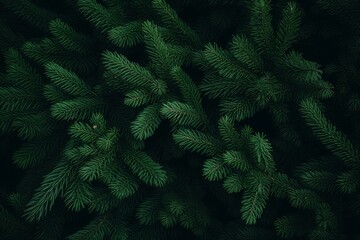 Close up view of dark green christmas tree branches creating a rich, textured backdrop, perfect for holiday themed projects