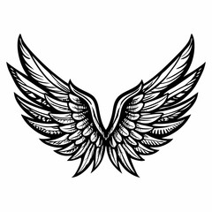 Obraz premium Detailed Black and White Sketch of Intricate Angel Wings for Tattoo Design