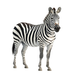Fototapeta premium Zebra standing on a white background cutout isolated on transparent bg, png