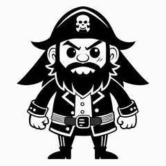 Obraz premium Pirate Character with Hat and Beard Illustration in Black and White Style