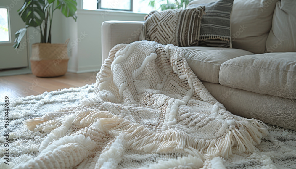 Aufkleber cozy area rug with geometric pattern soft texture neutral color living room comfortable modern decor
