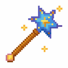 Obraz premium Pixel Art Magic Wand with Sparkles 8 bit Video Game Fantasy Weapon