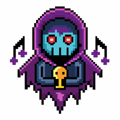 Fototapeta premium Colorful Pixel Art of Mysterious Hooded Figure with Music Notes