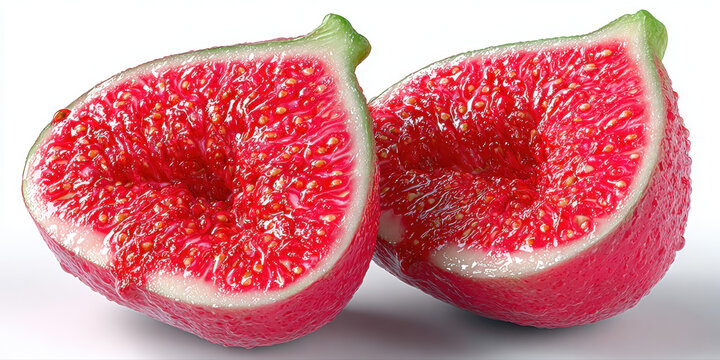 3D Fruit, Sliced fig with vibrant red flesh isolated on white background