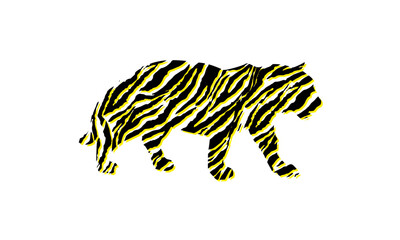 トラ柄に描かれたトラのシルエットアイコン ベクターイラスト グリッチデザイン