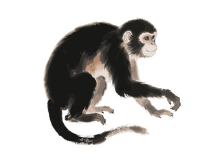 Graceful Monkey in Traditional East Asian Ink Wash Style