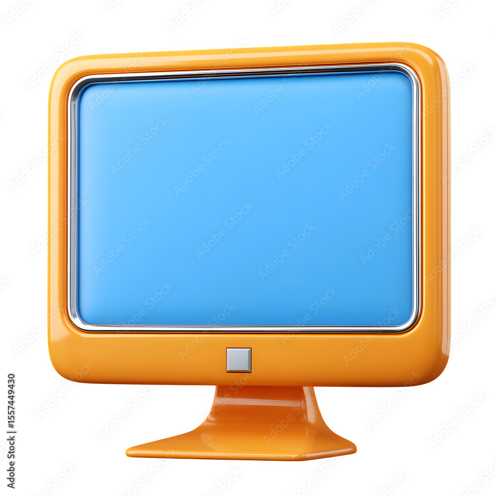 Poster orange retro computer monitor 3d rendered isolated on transparent background