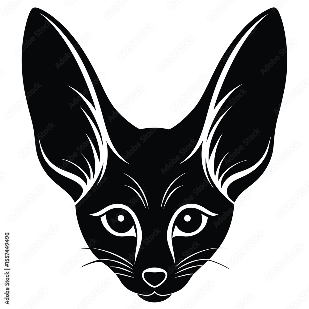 Poster fennec fox head silhouette with large ears design for print and digital use
