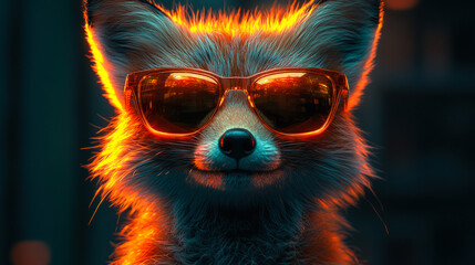 Stylish fox wearing sunglasses in dramatic neon lighting, expressing urban coolness, nightlife attitude, and modern animal fashion energy.
