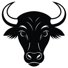 Buffalo Head Silhouette with Thick Horns Design for Banner or Advertisement