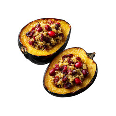 Two Roasted Acorn Squash Halves Stuffed with Quinoa and Cranberries