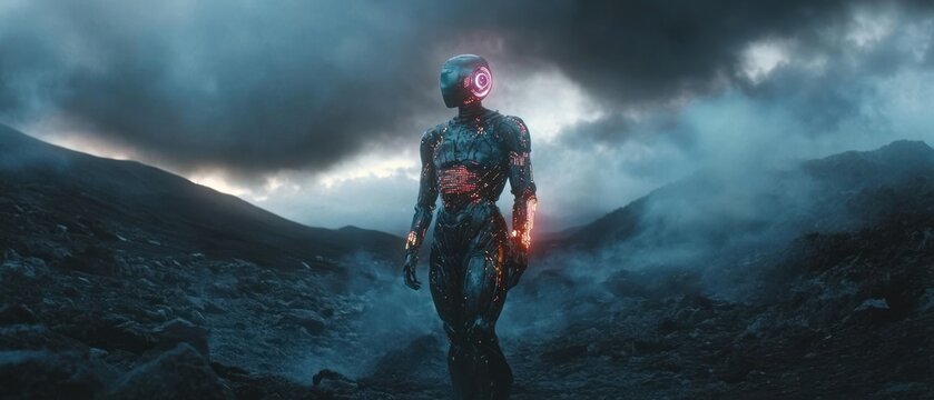 Robot on a volcanic landscape