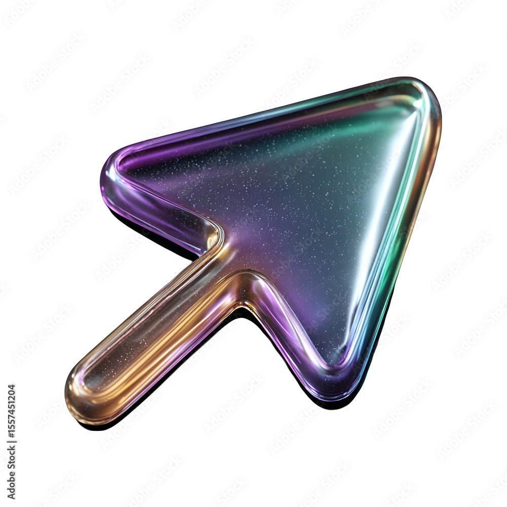 Fototapete iridescent arrow pointer 3d rendered isolated on transparent background