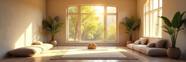 Serene Meditation Room Soft Light, Calming Decor, Comfortable Seating for Mindful Practice, Yoga, or Spiritual Reflection