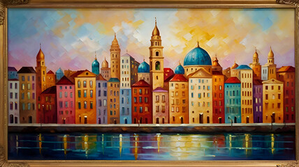 Grand panorama of Venice, Italy at night featuring illuminated historic church architecture and city landmarks